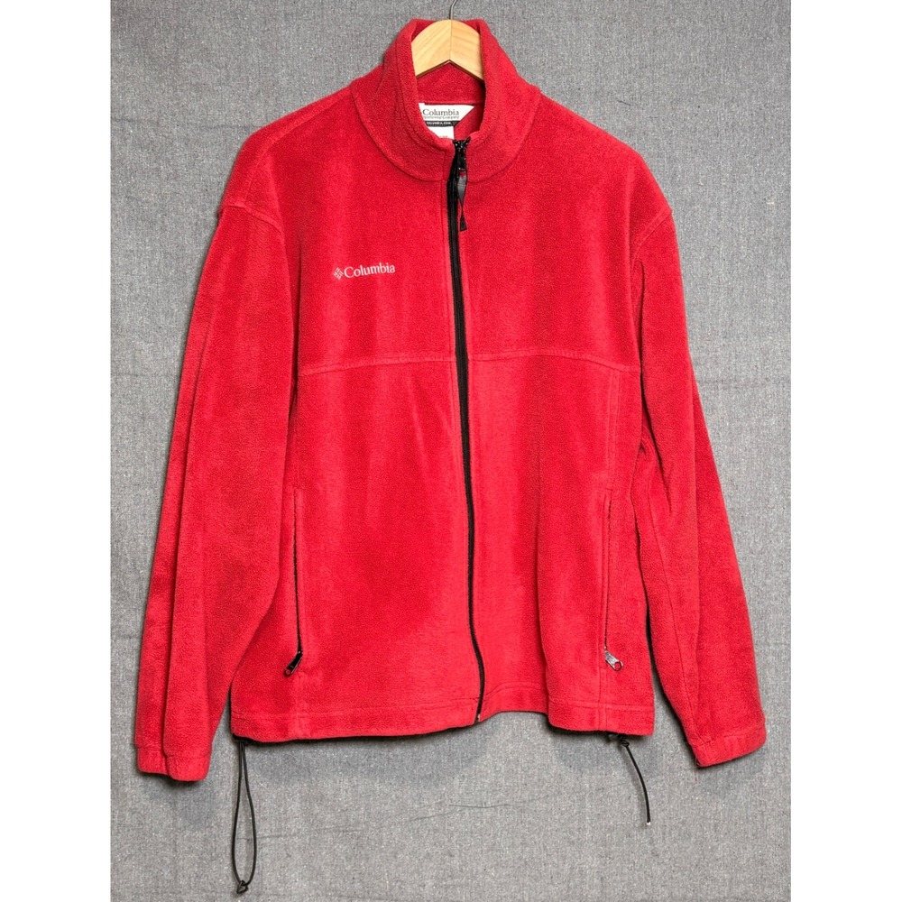 Columbia Mens Red Full Zip Fleece Jacket Large Mock Neck Hiking Layer